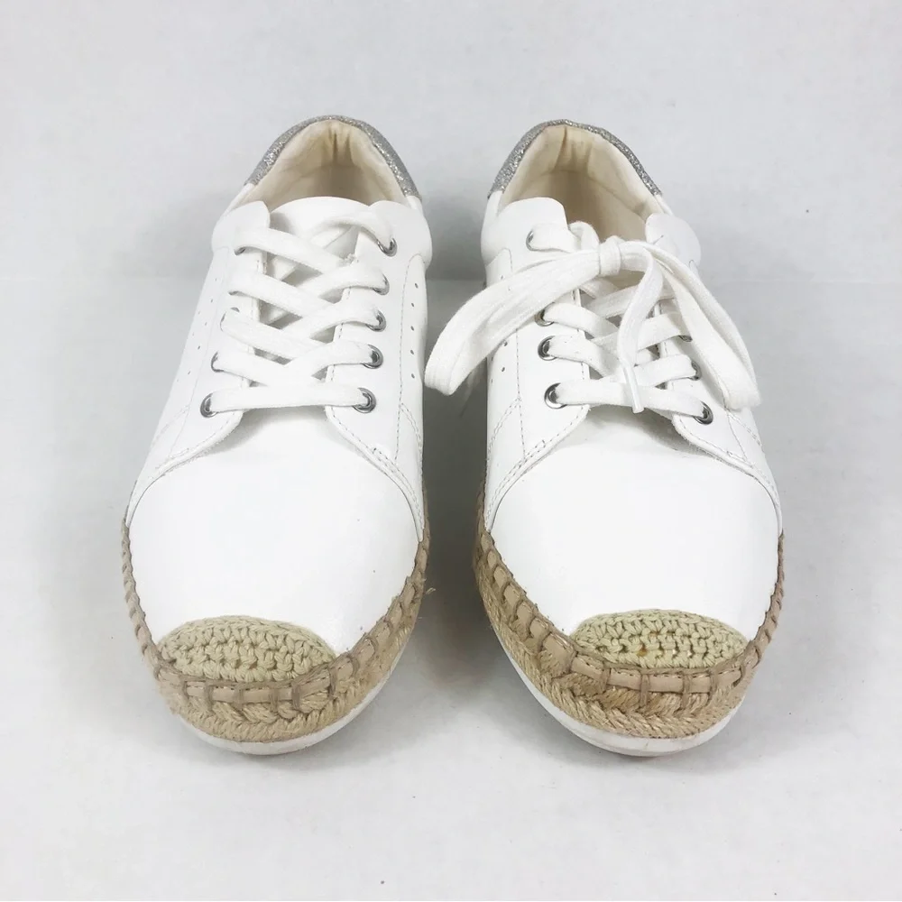 Aldo Espadrille Jute Lace Up Sneaker | White Silver | Size 10 - Picture 6 of 9